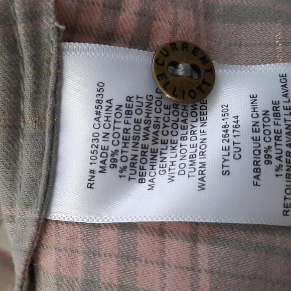 Current/Elliot NWT Prep School Fray Hem Pink Tinsel Plaid Button Up Shirt Size 2 - Picture 10 of 11